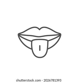 Vector Tongue in Linear Style with Editable Stroke isolated on White Background. Taste Sign.