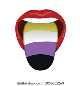 Vector tongue out with multiple colors, the concept for lgbt design, tongue with color of yellow, white, purple and black. Isolated object on white background.