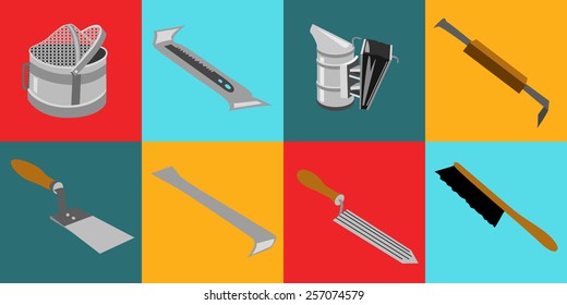 Vector tool kit of the beekeeper. Flat infographics 