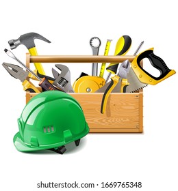 Vector Toolbox with Construction Helmet isolated on white background