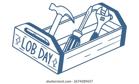 Vector of toolbox with hammer, pliers, wrench, and screwdriver, flat solid color, isolated on white background, Labor Day concept