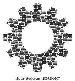 Vector toolbox icons are grouped into cog combination. Equipment design concept constructed with toolbox objects.
