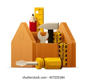 Vector toolbox with pencil, hammer, screwdriver and ruler icon 