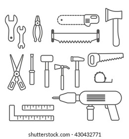 Vector tools construction kit hammer drill pliers icon outline