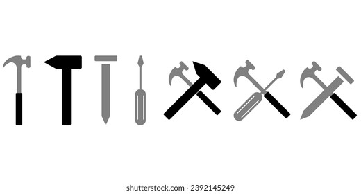 Vector tools for construction and repair. Vector illustration. hammer, spike, stud, screwdriver, construction tools black vector