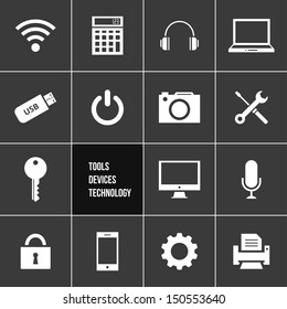 Vector Tools Devices and Technology Icons Set