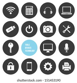 Vector Tools Devices and Technology Icons Set