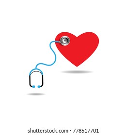 Vector of tools doctor a stethoscope with red heart for healthy concept.
