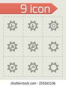 Vector tools in gear icon set on grey background