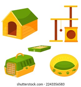 Vector tools for the pet store. Cartoon items for pets and toys. The concept of pet care. A design element for a website, application, etc.
