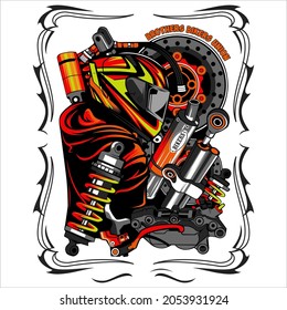 Vektorgrafik von Werkzeugen wie Motorrädern und Helmen, gelbe, orangefarbene schwarz-weiße Farben eignen sich gut für Design-Referenzen