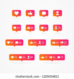 Vector Tooltip Speech Bubble Like, Unlike, Follower, Comment, Notification, Heart, User Icon Set. Social Network Icons Counter Collection Pack