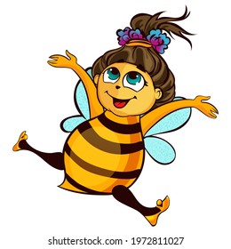 Vector toon mascot smiling bee. Flat colorful personage for childish books, textile, print for t-shrit