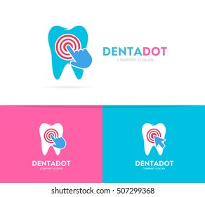Vector tooth and click logo combination. Dental clinic and cursor symbol or icon. Unique dent and medical logotype design template.