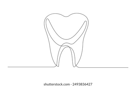 Vector tooth continuous line art outline drawing logo for dental clinic