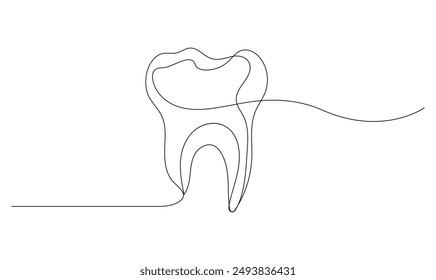 Logo de dibujo de contorno de arte de línea continua de diente de Vector para clínica dental