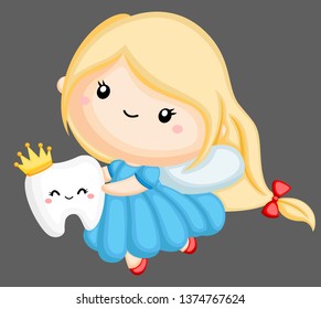 a vector of a tooth fairy holding a tooth