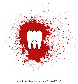 Vector Tooth Icon Isolated on Red Splatter Background