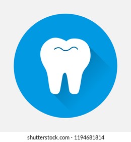 Vector tooth icon on blue background. Flat image dentistry with long shadow. Layers grouped for easy editing illustration. For your design.