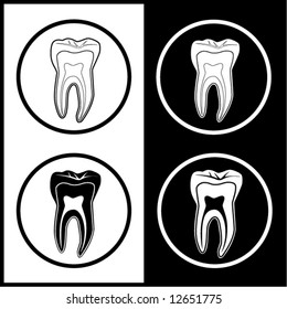 Vector tooth icons. Black and white. Simply change.