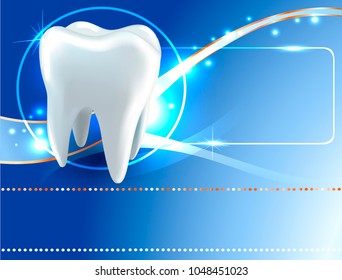 Vector tooth on a blue background .Vector illustration of a tooth for a poster, stickers, leaflets for advertising dental services, dentistry, prevention of dental diseases.Medical image.Dental care.