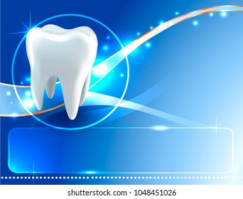 Vector tooth on a blue background .Vector illustration of a tooth for a poster, stickers, leaflets for advertising dental services, dentistry, prevention of dental diseases.Medical image.Dental care.