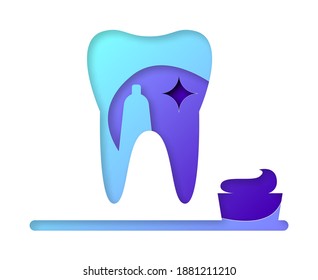 Vector tooth in paper art style