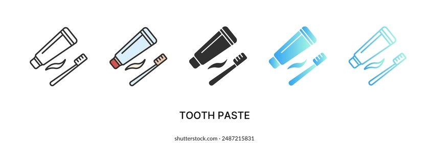 Vector tooth paste icon, paste and brush icon in solid, gradient and line styles and lineal color. Trendy colors. Isolated on a white background. Editable stroke