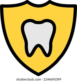 Vector tooth and shield with check mark icon. Dental insurance, dental care concepts. Vector line icon isolated on white background