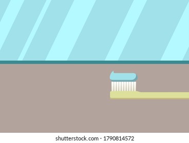 Vector of toothbrush with toothpaste in front of windows in flat style on dental care theme