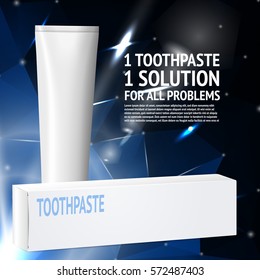 Vector toothpaste advertisement template, with box and tube.
