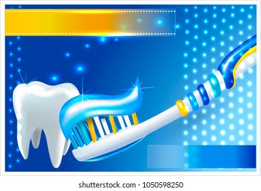 Vector tooth.Vector toothpaste on the toothbrush for clean and healthy teeth.Poster, leaflet, sticker for advertising goods for mouth and teeth.Prevention of dental diseases.Medical image.