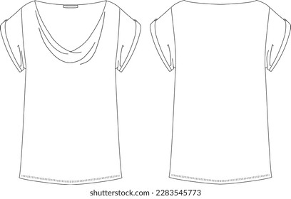 Vector top fashion , woman set technical drawing, flat, template, sketch. Jersey or woven fabric , white color