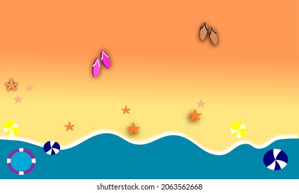 Vector of top view of beach on vacation, sea and sand for natural background