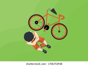 Vector Top View Bicicle and Boy