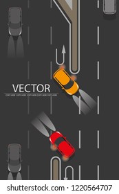 vector top view car u turn on the road.u turn sign.turn signal