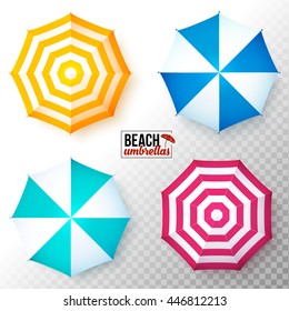 Vector top view colorful beach umbrellas set