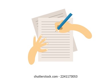 Vista superior de vectores de la escritura a mano en la ilustración de diseño de concepto de papel