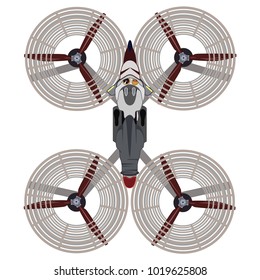 Vector top view illustration of hover bike. Hovering motorcycle, hovercraft, the next generation of transportation, flat style design element.