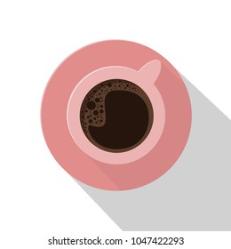 Vector top view pink coffee cup and saucer isolated on white background