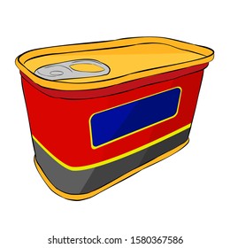 Vector Top View Rectangle Can Red Yellow and Gray hand draw sketch of top view closed corned beef can, isolated on white
