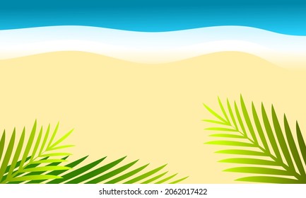 Vector of top view of sandy beach and coconut leaves for nature background, Sea view for background.