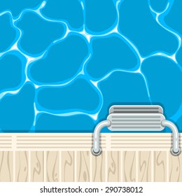 Vector top view of sea and wooden pier with steel ladder