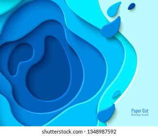 Vector top view tropical swimming pool in paper cut style with water texture. Summer holiday paper art concept banner. Craft origami poster design template
