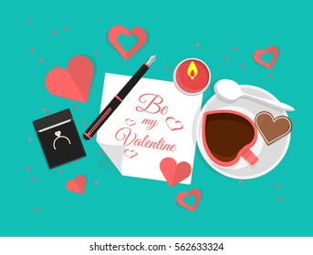 Vector Top View of Valentine's Day Elements 
