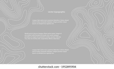 Vector topographic contour map. Curved lines on gray background. Abstract vector illustration.