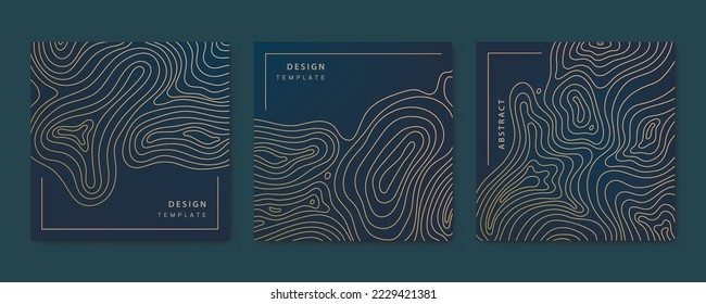 Vector topographic map set cards. Contour line geographic map patterns. Golden and black. Labels, frames, social net stories, packaging - Shutterstock ID 2229421381
