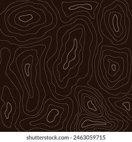 Vector topography on brown background. Brown background with circles of different sizes and drawn in white