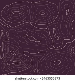 Vector topography on purple background. Purple background with circles of different sizes and drawn in white