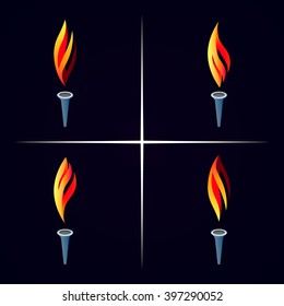 Vector torch icon set. Burning olympic torch icon.